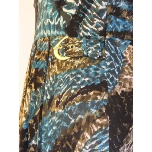 🆕LAUNDRY BY SHELLI SEGAL Jersey Faux Wrap Dress Aqua Blue Print 4 - Picture 4 of 4